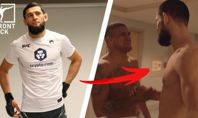 Khamzat Chimaev Gilbert Burns Faceoff Staredown Face to Face Hotel Encounter UFC 273 Frontkick.online
