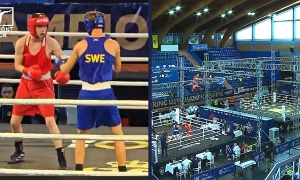Junior-EM i boxning Wilmer Ekblom Olsson Frontkick
