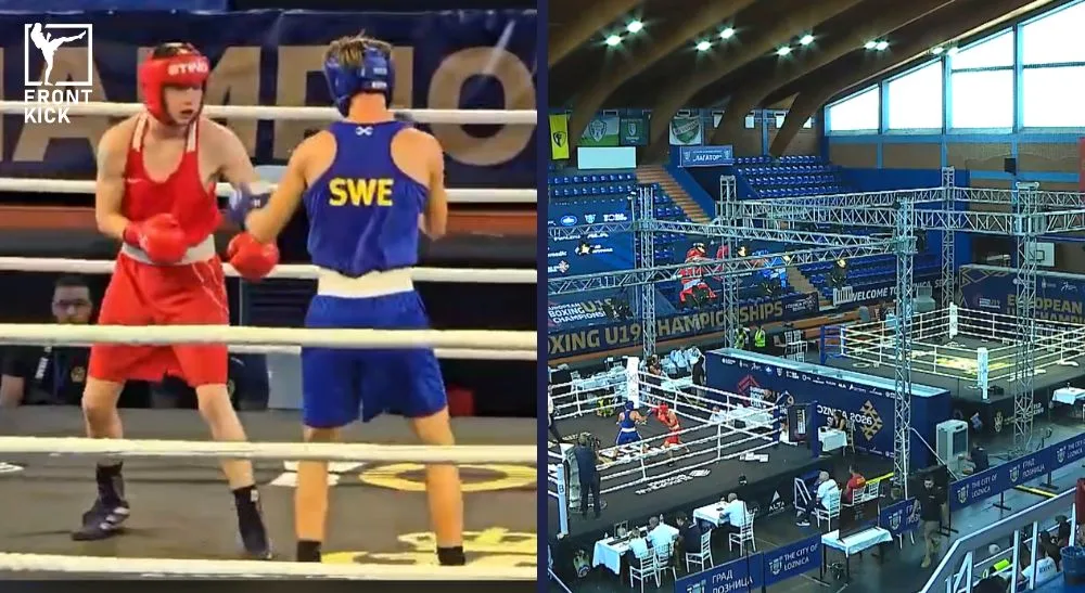 Junior-EM i boxning Wilmer Ekblom Olsson Frontkick